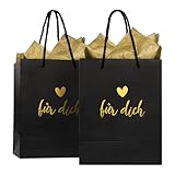 COLOFALLA 2 Stück Schwarz Für Dich Papiertüten mit Henkel, Papiertüten Klein Schwarz Geschenktaschen mit Henkel, Geschenktüten Papier, Geschenktüte Geburtstag mit Sydney Papier