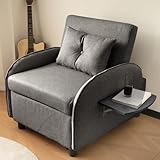HAINEW Moderner 3 in 1 Einzelsofa Schlafsessel mit schlaffunktion, Klappsessel Verstellbares Sofa-Bett Sofabett Gästebett mit Klappbaren Teetischen für Wohnzimmer, Schlafzimmer (Dunkelgrau)