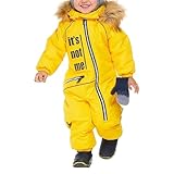 BIISDOST Schneeanzug Kinder Jungen Skianzug Thermo Skioverall Winter Warmer Schnee Overall Winddicht Winteranzug mit Abnehmbarer Kapuze Schlammanzug Outdoor Softshell Anzug Jacke Hose (Gelb, 6-7 Jahre