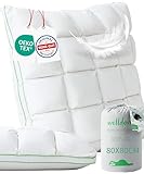 Welldora Premium Kopfkissen 80x80 | 100% Daunenfasern & Federn | Innovatives Puffwolken-Design für höchsten Komfort & Ergonomie | mittelfestes Kissen fachärztl. geprüft, Oeko-Tex zert. in der Schweiz