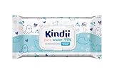 Kindii Feuchttücher für Babys und Kinder Pure Water 99% - 99% ige Zusammensetzung auf Wasserbasis - Allantoin - Parfümfrei - Unparfümiert - Dermatologisch getestet - Für empfindliche Haut - 60 Stück