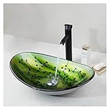 Aufsatzwaschbecken Aufsatzwaschbecken Grünes Ovales Glaswaschbecken Aufsatzwaschbecken Badezimmerwaschbecken Waschbecken Schwarzer Wasserhahnsatz Badezimmerwaschbecken Kleines Keramikwaschbecken