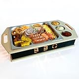 BBQ Board zum Warmhalteplatte, Fleischwarmhalter mit Edelstahl Grill Plate für Grillen, Speisenwärmer mit Kerzen, Grillgut Stövchen, Warmhaltebehälter Grillgut, Warmhaltebox Grillparty (Kein Teelicht)