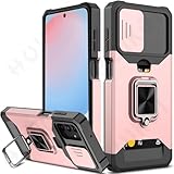 MVVKKY Hülle für Samsung S24 S23 FE S22 S21 Ultra Note 20 Plus A55 A35 A15 Slide-Kamera-Kartenhalter Magnetische Ständerabdeckung, Roségold, Für Samsung S23