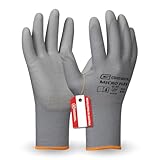 Gebol Micro Flex, 1 Paar Arbeitshandschuhe Damen, atmungsaktive Montagehandschuhe mit PU-Beschichtung für präzises Feingefühl und Griffsicherheit, Grau