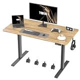 Ywin Elektrisch höhenverstellbarer Stehpult, Sitz-Steh-Schreibtisch, Arbeitsplätze mit Haken, ergonomischer Schreibtisch für Heimbüro, Stehpult mit Rollen (Helles rustikales Braun, 140 x 61 cm)