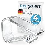 DIYexpert Tischtuchklammern Transparent Made in Germany [bis 25 mm] [4 Stück] Stabile Tischdeckenklammern – Wetterfest & rutschfest – Tischklammern für Garten, Balkon & Innenbereich