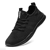 FUJEAK Herren Walkingschuhe Turnschuhe Fitnessstudio Sportschuhe Sneaker Running Tennis Freizeit Straßenlaufschuhe Fashion Leichtgewichts Atmungsaktiv Schlüpfen Schuhe Schwarz 43 EU