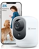 COCOCAM 2K Überwachungskamera Innen WLAN mit 5200mAh Akku, kabelloser 355°P 90°T, Baby Monitor/Haustierkamera/Altenpflege, KI-Erkennung, PIR-Personenerkennung, Funktioniert mit Alexa, 2.4G WLAN