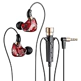 AMIUHOUN HiFi-Kopfhörer mit Mikrofon, Geräuschunterdrückung, dynamische In-Ear-Kopfhörer, Headset für Sport, Rot