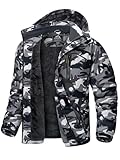 KEFITEVD Winter Jacke Herren Comouflage Übergangsjacke Warm mit Kapuze Schneejacke Tarnmuster Herbstjacke Männer Windjacke mit Reißverschluss Tarn 3XL