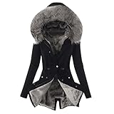 Wintermantel Damen Mittellang Winterjacke Warm Gefüttert Fleece Parka Mantel Mit Kapuze Kunstpelzkragen Übergangsjacke Mit Knöpfen Zipper Jacke Frauen Winter Winterparka Verdickene Outdoor