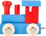 ebyreo Buchstabenzug bunt | Bunte Lok - farbige Waggons | Wunschname zusammenstellen | Holzeisenbahn Namenszug aus Holz | personalisierbar | auch als Set (Lokomotive blau/rot)