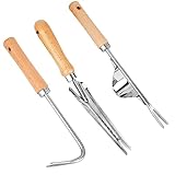 CTDMJ Unkrautstecher Edelstahl 3Stück Manueller Unkrautjäter mit Holzgriff, Garten Manueller Weeder Wurzeljäter Gartengerät Wurzeljäter Unkrautgabel zum Garten zum Graben, Lösen, Umpflanzen, Jäten