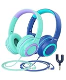 iClever Kinder Kopfhörer mit Sharing Splitter [2 Pack]- 85dBA Safe Volume Limited - HS22 Kopfhörer für Kinder mit Kabel, Tangle-Free 3.5mm Jack Foldable Stereo für Schule/Tablet/Reisen