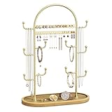 niffgaff Schmuckständer Schmuck Organizer Schmuckaufbewahrung Jewelry Organizer Ohrring Aufbewahrung Schmuckbaum Holztablett Gold 32cm Groß