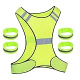 lzijun Reflektierende Weste Set, Fahrrad Warnweste, Sicherheitsweste, Laufweste, für Laufen Joggen Radfahren Damen Herren, mit 4 Reflektorbander