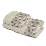 Generico Venus Handtuch-Set, Frottee, Gesichtstuch 60 x 100 cm und Gästehandtuch 40 x 60 cm, 100 % Baumwolle mit Jacquard-Bordüre, Paar Badetücher aus Baumwolle (Beige)