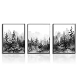 Dazzlewall Misty fürest Mountain Kunstdrucke Poster Schwarz Weiß Wald Landschaft Wandbilder für Schlafzimmer Wohnzimmer Dekor 30X40 cm Ohne Rahmen 3er Set