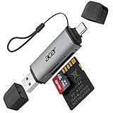 acer SD Kartenleser, Dual USB 3.0 USB C Stecker Kartenlesegerät, Aluminium OTG Adapter SD Card Reader Speicherkartenleser für SD/Micro SD/TF/SDHC/SDXC, iPhone 15-16/Android/Windows/macOS usw.