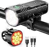 Monkey Home Fahrradlicht Superhell, LED Fahrradscheinwerfer und Rücklicht Set für Nachtfahrten, 8+7 Modi & robuste Aluminiumlegierung Fahrradlicht, IP65 wasserdicht & USB wiederaufladbar