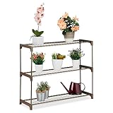 Relaxdays Blumenregal, 3 Ablagen, Blumen-& Pflanzentöpfe, Metall & Kunststoff, HxBxT: 72x91x28 cm, Kräuterregal, braun