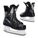 ATTABO Hockey Schlittschuhe Herren in Schwarz Größe 44 EU Eishockey Schlittschuhe mit Schnürung Eislaufschuhe Herren mit Edelstahlklinge Ice Skates Für Anfänger bis 100 kgKomfortabel und Warm