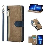 HAONANDE Brieftasche Handytasche für Huawei P10 Lite/nova Lite, Leder Flip Folio Magnetisch Klapphülle mit 6 Kartenfach, Stand, FRID-Schutz, Handschlaufe, Stoßfest Schutzhülle Gelb