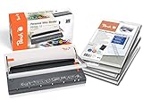 Peach Draht Bindemaschine - Personal Wire Binder DIN-A4 - bindet 60 Seiten - inkl. 5x PW079-07 Wire Binding Combi Box - 5x20 Binderücken Silber - Deckblätter - 6 Blatt Stanzkapazität - PB300-15P