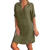 Damen Sommerkleid Knielang T-Shirt-Kleid große Größen Blusenkleid (Army Green S)