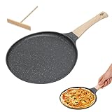 Umllpet Crepe Pfanne 24 cm Schwarz, Antihaftpfanne mit Teigverteiler, Pfannkuchen flache Pfanne mit Antihaftversiegelung, Omlettpfanne Induktion, Pizza Bratpfanne