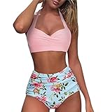 MIN Ying Badeanzug mit hoher Taille, Vintage, Damen, Bikini, Bademoden, Push-Up, Halter, Badeanzug, 2-teilig, Bandage mit Triangel-Bikiniunterteil, Kleidung, Damen, Badeanzug, Shorty, Strand, 36 -