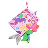 WEKAMOS Stoffbuch mit Meerjungfrau Leichtes Reißfestes Lernspielzeug für Frühe Pädagogisches Fühl und Kontrastbuch zur Sensorischen Entwicklung von Junge Mädchen und Kleinkindern