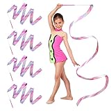 SANOU Gymnastikband mit Stab Tanzbänder 4Stk Sportgymnastik Band 2M Regenbogen Schwungband Tanzen Streamer für Mädchen Kinder Kunsttänze Training Zirkus