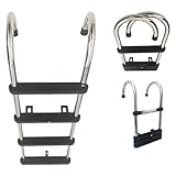 Aioneer Klappbare Bootsleiter, 4-Stufige, Teleskopierbare Badeleiter Aus Edelstahl Zur Montage Auf Pontons, Mit Breiter Stufe Und Befestigungsschrauben Für Boote Und Yachten