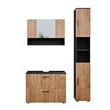 Vicco Badmöbel-Set Goldkraft Eiche/Anthrazit Irma, bestehend aus Bad Spiegelschrank, Waschbeckenunterschrank, Hochschrank - Versteckter Stauraum hinter eleganten Türen