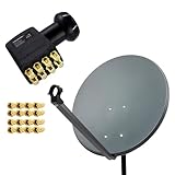 Premium X Satelliten-Komplettanlage 80cm Satellitenschüssel Anthrazit Satellitenantenne Octo LNB 16x F-Stecker, 1 SAT 8 Teilnehmer