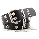 Taasmoog 1 Stück Gürtel mit Nieten, Doppelloch Nietengürtel Metall Punk Rock Nietengürtel mit Kette Punk Gürtel Nietengürtel Hip Hop Gürtel Rock Gürtel für Damen und Herren