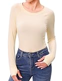 Crewhpo Thermo Oberteile Damen Basic Langarmshirt Warm Einfarbige Thermounterwäsche Thermoshirt mit Rundhals Langarm Unterhemd Slim Fit Stretch Top für Herbst Winter