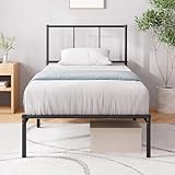 Zinus Justin Bett 200x90 cm – 35 cm hoch – Metallbettgestell mit Kopfteil – Metallbett mit Lattenrost – Kein Boxspringbett erforderlich – Freiraum unter dem Bett - Modernes Design – Schwarz