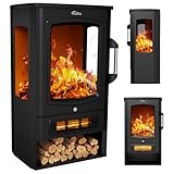 Tronitechnik® Elektrokamin elektrisch - Kaminfeuer mit LED Flammeneffekt, 1kW/2kW Watt Kamin, mit Thermostat Panorama-Sichtfenster Heizfunktion, 2 Heizstufen, mit Ventilation
