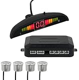 AUTOUTLET Einparkhilfe Parksensoren PDC Rückfahrwarner 4 Sensoren Universal Auto Rückwärtsparkhilfe Rückwärtsgang Audio Buzzer Alarm Kit LCD Display DC 12 V(Silber)