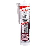 fischer Premium-Sanitärsilikon, Silikon zum Abdichten & Verfugen im Sanitär- und Küchenbereich, Kartusche für zahlreiche Anwendungen und Baustoffe, Langzeitschutz vor Schimmel, 310 ml, silbergrau