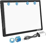AGPTEK Magnetisch A4 LED Leuchttisch, 5mm Ultradünn Physikalische Taste Leuchtplatte 35,7cm/14inch x 23,5cm/10,15inch, Stufenlose Helligkeitssteuerung mit Speicherfunktion für Zeichnen - MEHRWEG