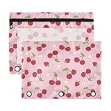 OWFKAY Binder-Federmäppchen für 3-Ringbuch, Federmäppchen, Taschen, Kirschbeeren, Rosa, mit transparentem Fenster, Reißverschluss, 2 Stück, Cherry Berries Pink, 18*25cm, Casual
