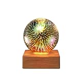Apestore 3D-LED-Nachtlicht, magisches Liebes-Nachtlicht, Glas, Kugel, USB-Dekoration, Tischlampe, Stimmungslicht, Geschenke für Babys, Kinder, Erwachsene, künstliche Feuerwerke (Feuerwerk)