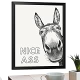 Bezijhr Nice Ass Esel, 30x40cm Nice Ass Schild, Lustiger Esel Badezimmer Wandkunst, Schwarz Weiß Wandkunst Leinwand Gemälde Bilder Drucke Für Toilette Badezimmer