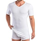 HERMKO 488710 2er Pack Extralanges Herren Kurzarm Shirt +6cm V-Neck mit Bund als Abschluss, 100% Bio-Baumwolle, Größe:D 6 = EU L, Farbe:weiß