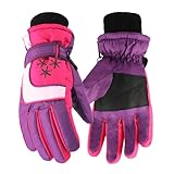 Kinder Winter Skihandschuhe Wasserdicht Snowboard Handschuhe Anti-Rutsch Plüsch Gefüttert Warm Thermo-Handschuhe für Mädchen Jungen 7-15 Jahre alt (Lila)
