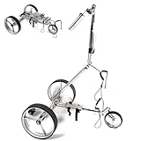 ZenSeFarin Elektrischer 3-Rad-G-Olf-Schiebewagen – Leicht, Zusammenklappbar Und Kann in Den Kofferraum des Autos Gelegt Werden, Tragkraft 30 Kg, G-Olf-Schiebe-/Ziehwagen Mit 1-9-Gang-Einstellung